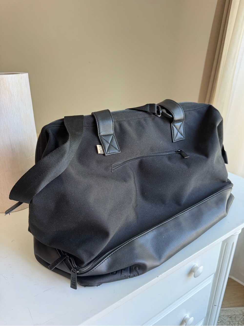 BEIS Black Weekender Travel Duffel Bag with Bottom Shoe Compartment - Picture 9 of 15